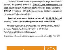 Ilustracja do artykułu: Ogłoszenie Gminnego Ośrodka Pomocy Społecznej w Bledzewie o możliwości odbioru bezpłatnej żywności