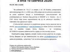 Ilustracja do artykułu: Ogłoszenie Wójta Gminy Bledzew z dnia 10 czerwca 2020r. w sprawie zapoznania się z dowodami przed wydaniem decyzji środowiskowej