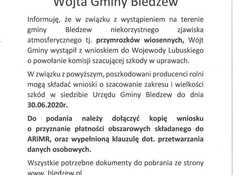 Ilustracja do artykułu: Ogłoszenie Wójta Gminy Bledzew w sprawie wystąpienia na terenie gminy Bledzew niekorzystnego zjawiska atmosferycznego tj. przymrozków wiosennych