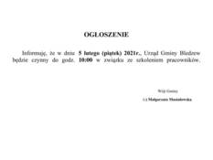 Ilustracja do artykułu: Ogłoszenie dotyczące pracy urzędu w dniu 5 lutego 2021 roku