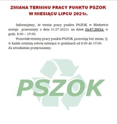 Ilustracja do artykułu: Zmiana terminu pracy punktu PSZOK w miesiącu lipcu 2021r.