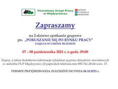Ilustracja do artykułu: Zapraszamy  na 2-dniowe spotkanie grupowe  pn.  „PORUSZANIE SIĘ PO RYNKU PRACY”  ZAJĘCIA W GMINIE BLEDZEW  07 – 08 października 2021 r. o godz. 09.00