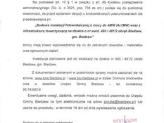 Ilustracja do artykułu: Ogłoszenie Wójta Gminy Bledzew RG.OŚ. 650.14.2021 z 25.11.2021r. - zapoznanie z dowodami przed wydaniem decyzji o środowiskowych uwarunkowaniach dla przedsięwzięcia pn. „Budowa instalacji fotowoltaicznej o mocy do 4MW (4x1MW) wraz z infrastrukturą towarzy