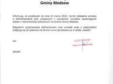 Ilustracja do artykułu: Ogłoszenie Wójta Gminy Bledzew z dnia 15 marca 2022 r. 
