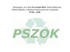 Ilustracja do artykułu: Zmiana godzin pracy punktu PSZOK w dniu 24.09.2022r.